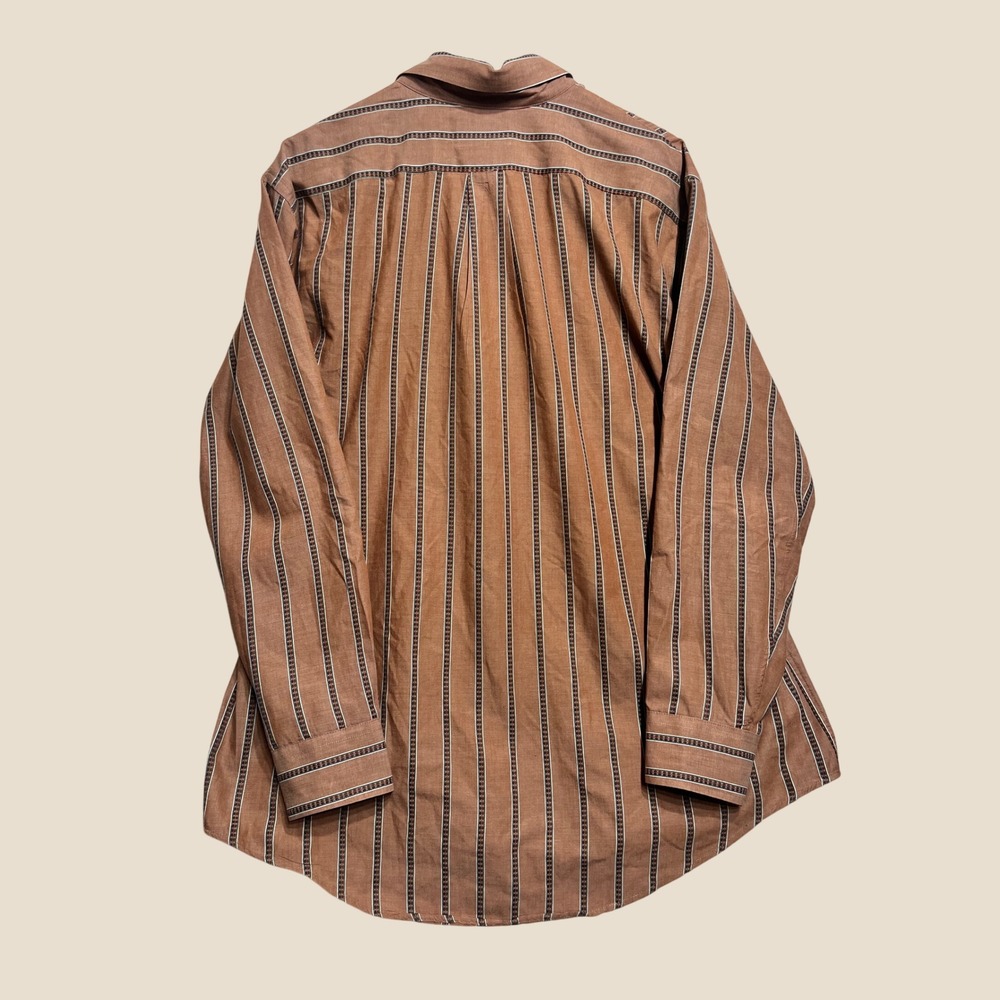 Vintage 80s Sears Roebuck Brown Striped Button Down Shirt Mens 16.5 34/35 USA - Picture 2 of 6